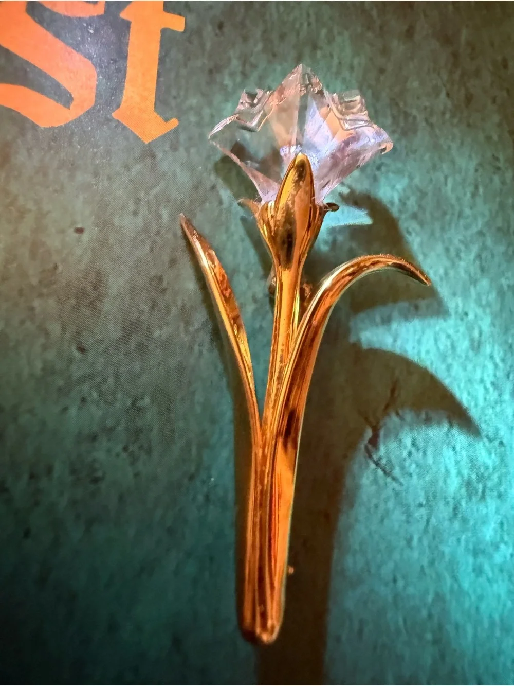 Swarovski Gold Tulip Brooch with Clear Crystal Flower